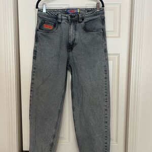 Empyre Acid Wash Gray Denim Straight Fit Men's Jeans Logo Accents Cotton